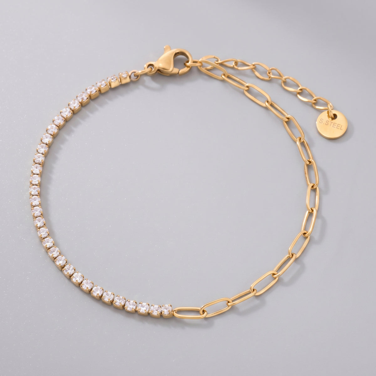 Chiara Dual Chain Zircon Paperclip Gold Bracelet - Joie d’Or