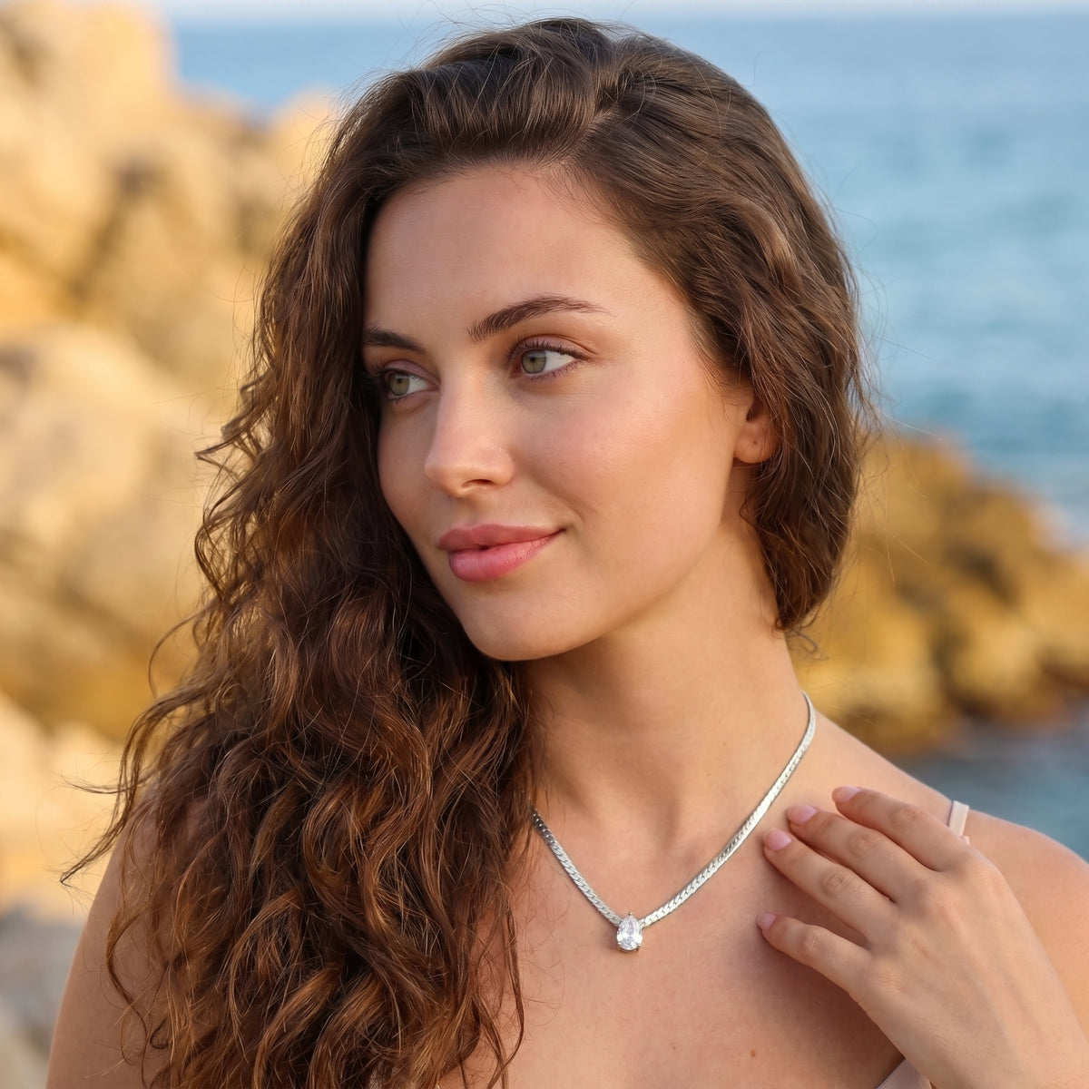 Aurelia Pear Cut Zircon Chain Silver Necklace - Joie d’Or