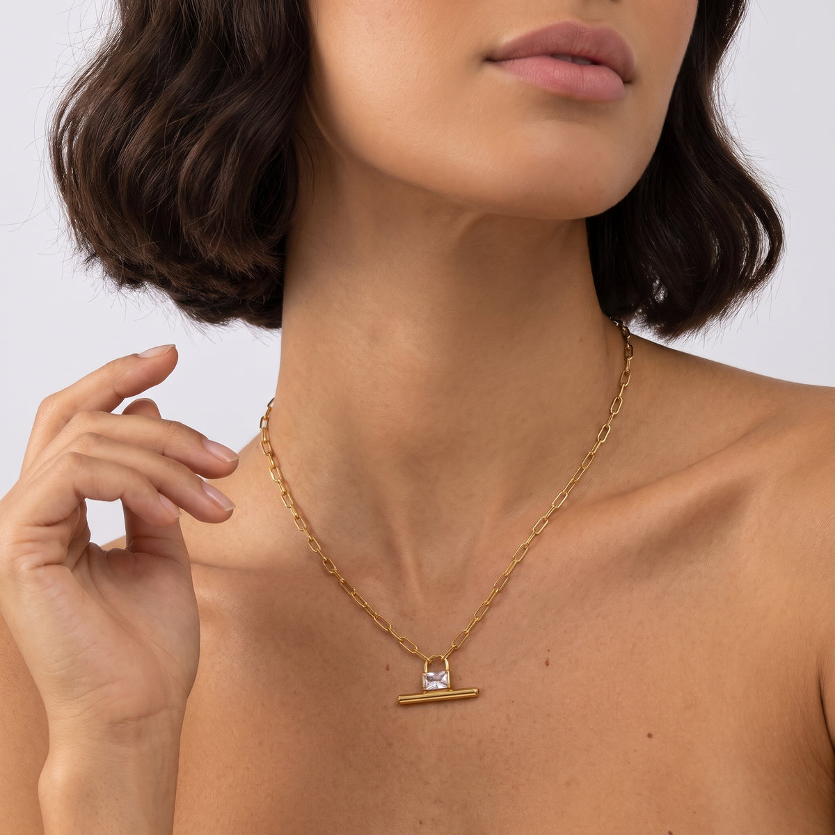 Margaux Padlock T-Bar Gold Necklace