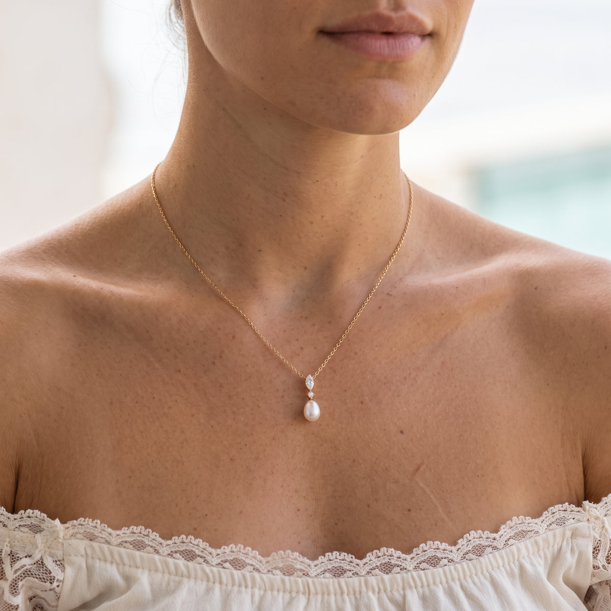 Emilia Marquise Pearl Gold Necklace
