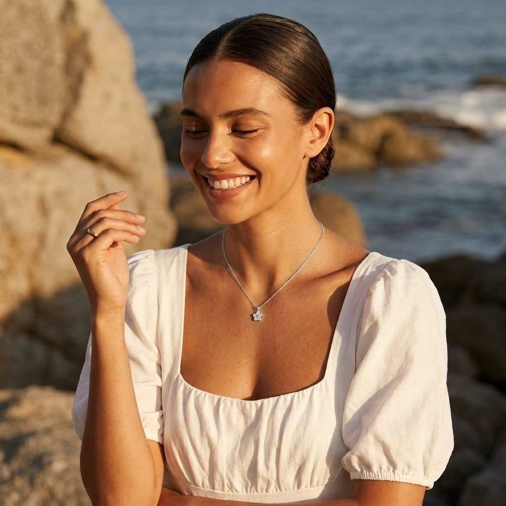 Céleste Crystal Flower Silver Necklace - Joie d’Or