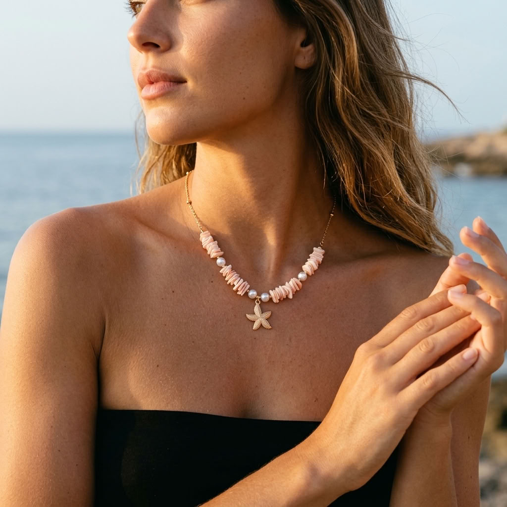 Solana Pink Shell Gold Necklace