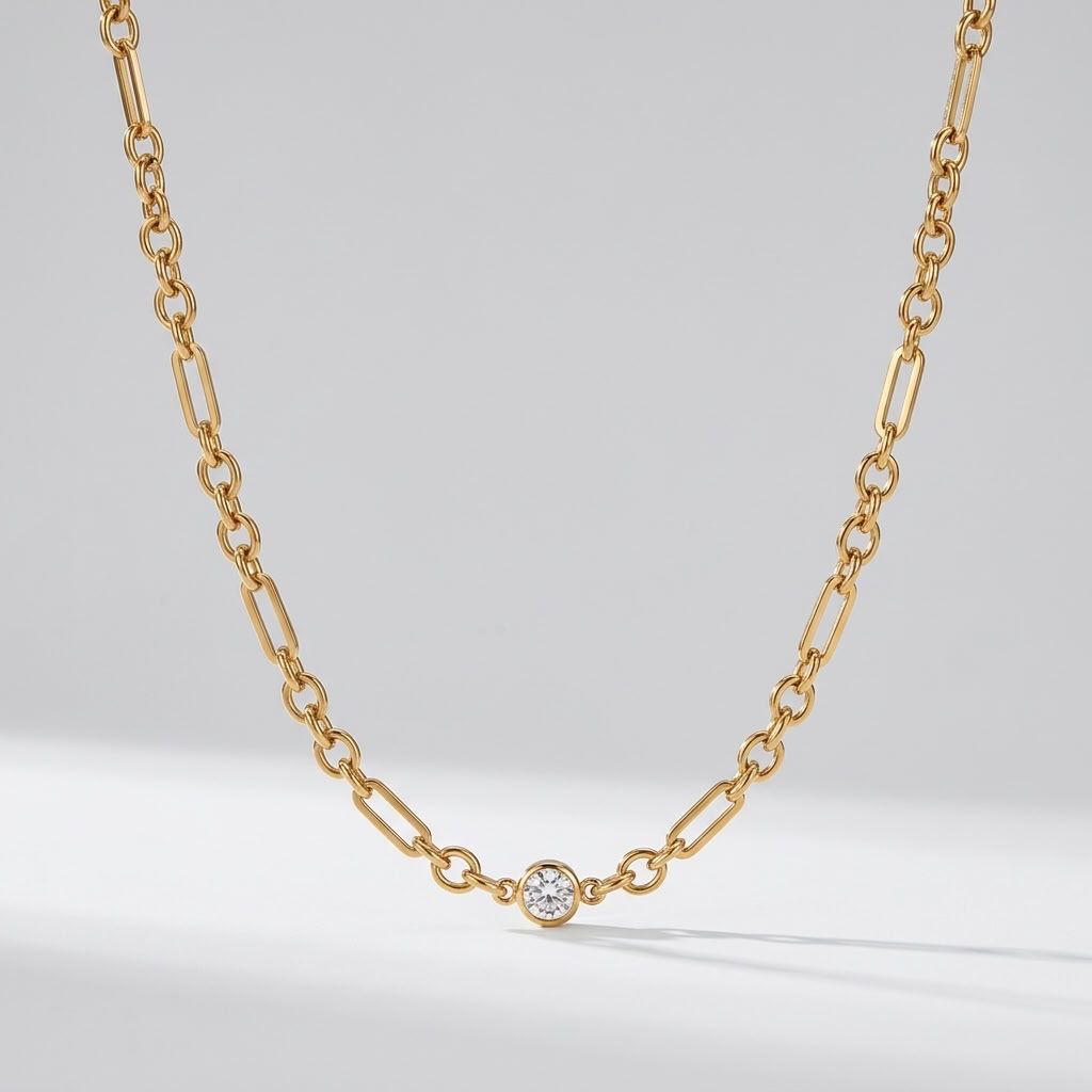 Vittoria Solitaire Link Gold Necklace - Joie d’Or