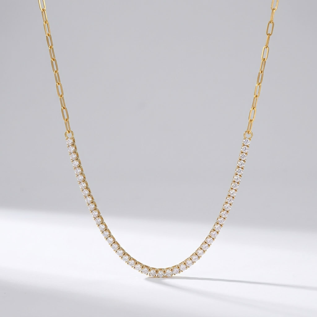 Chiara Tennis Paperclip Gold Necklace - Joie d’Or