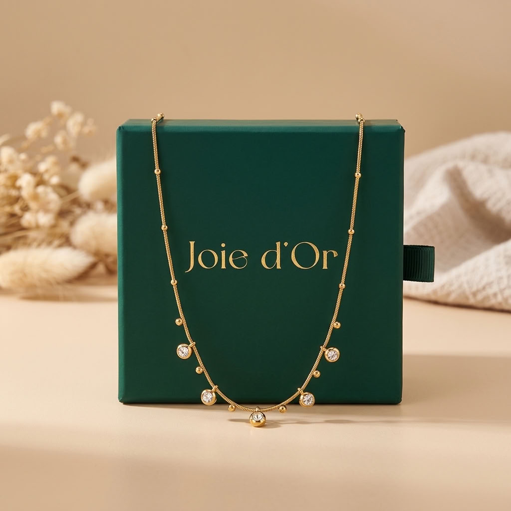 Anouk Crystal Droplet Chain Gold Necklace - Joie d’Or