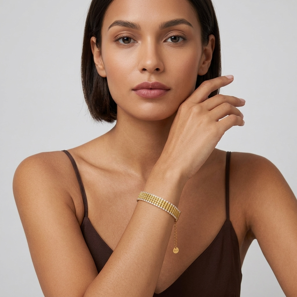 Clarisse Wide Sparkling Gold Bracelet - Joie d’Or