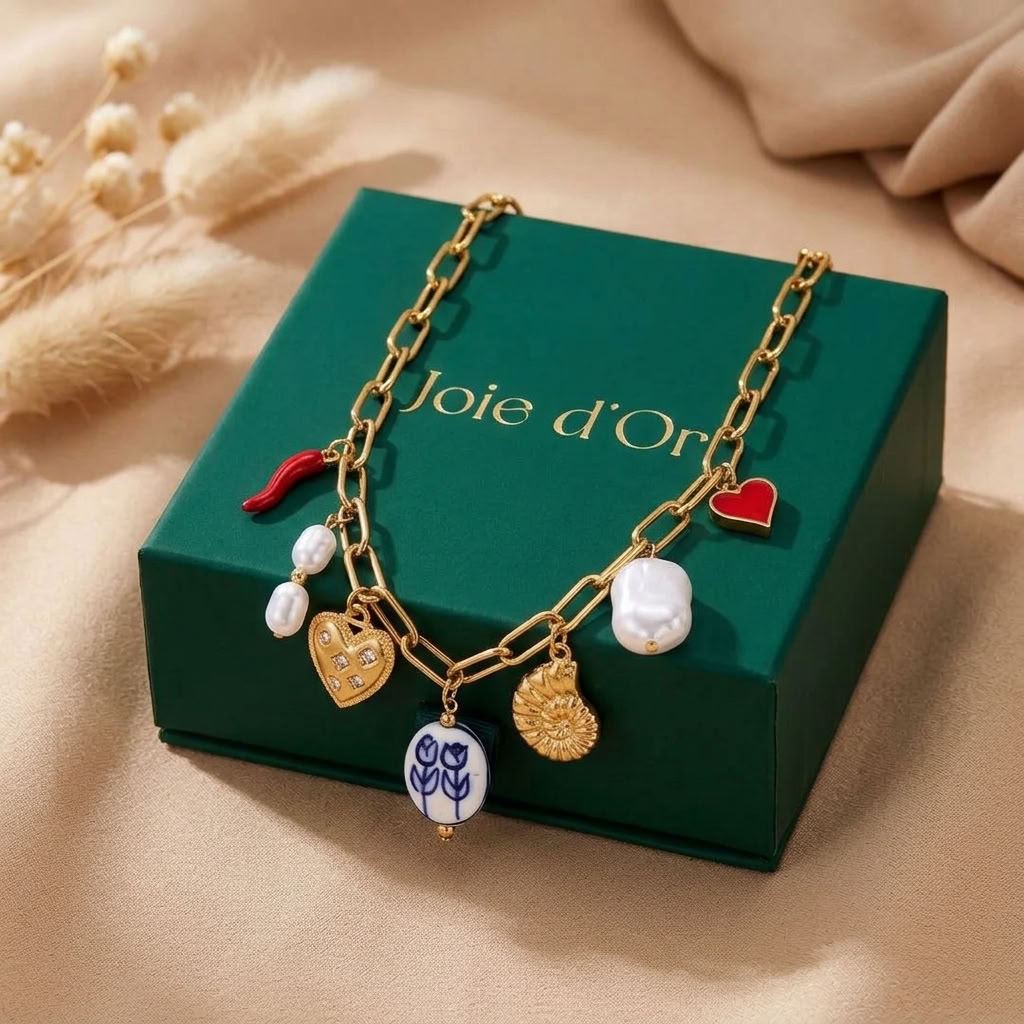 Ottavia Porcelain Charm Gold Necklace