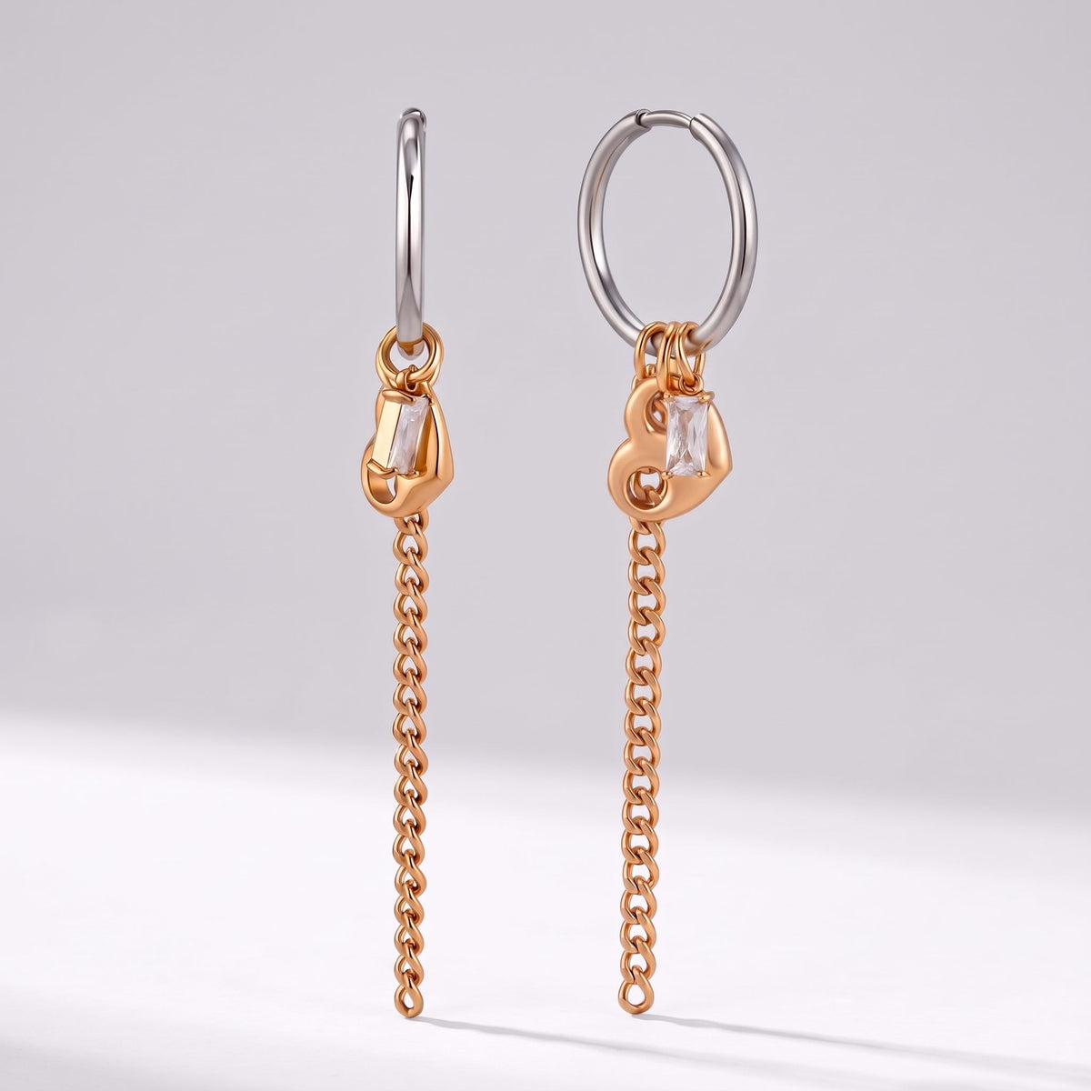 Greta Heart Chain Two-Tone Earrings