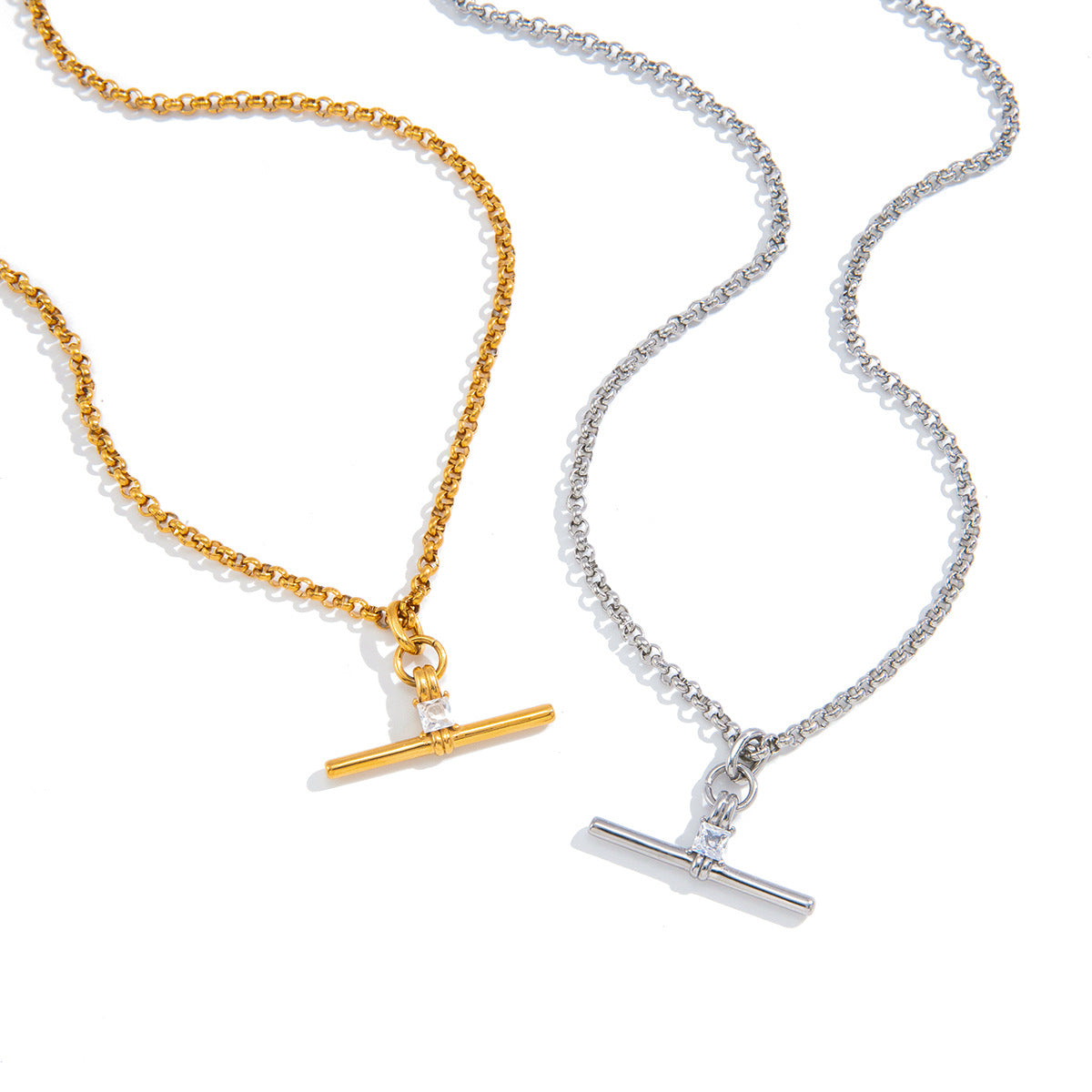 Joséphine T-Bar Crystal Gold Necklace