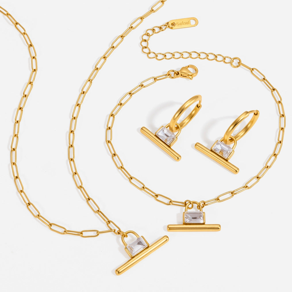 Margaux Padlock T-Bar Gold Earrings
