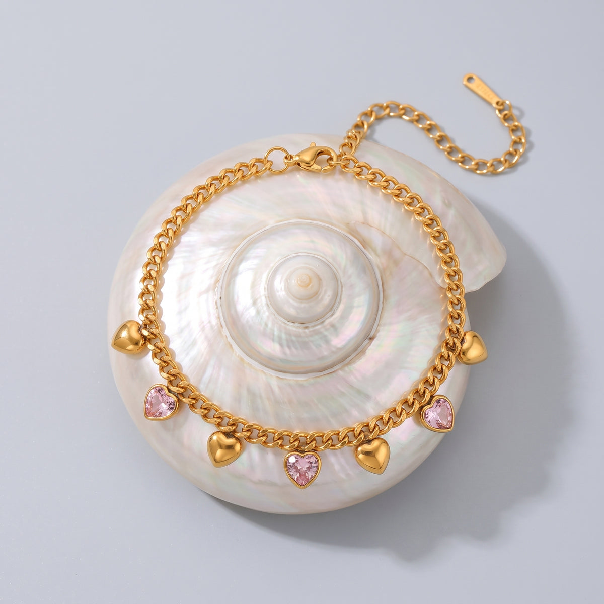 Amélie Pink & Gold Heart Charm Bracelet - Joie d’Or