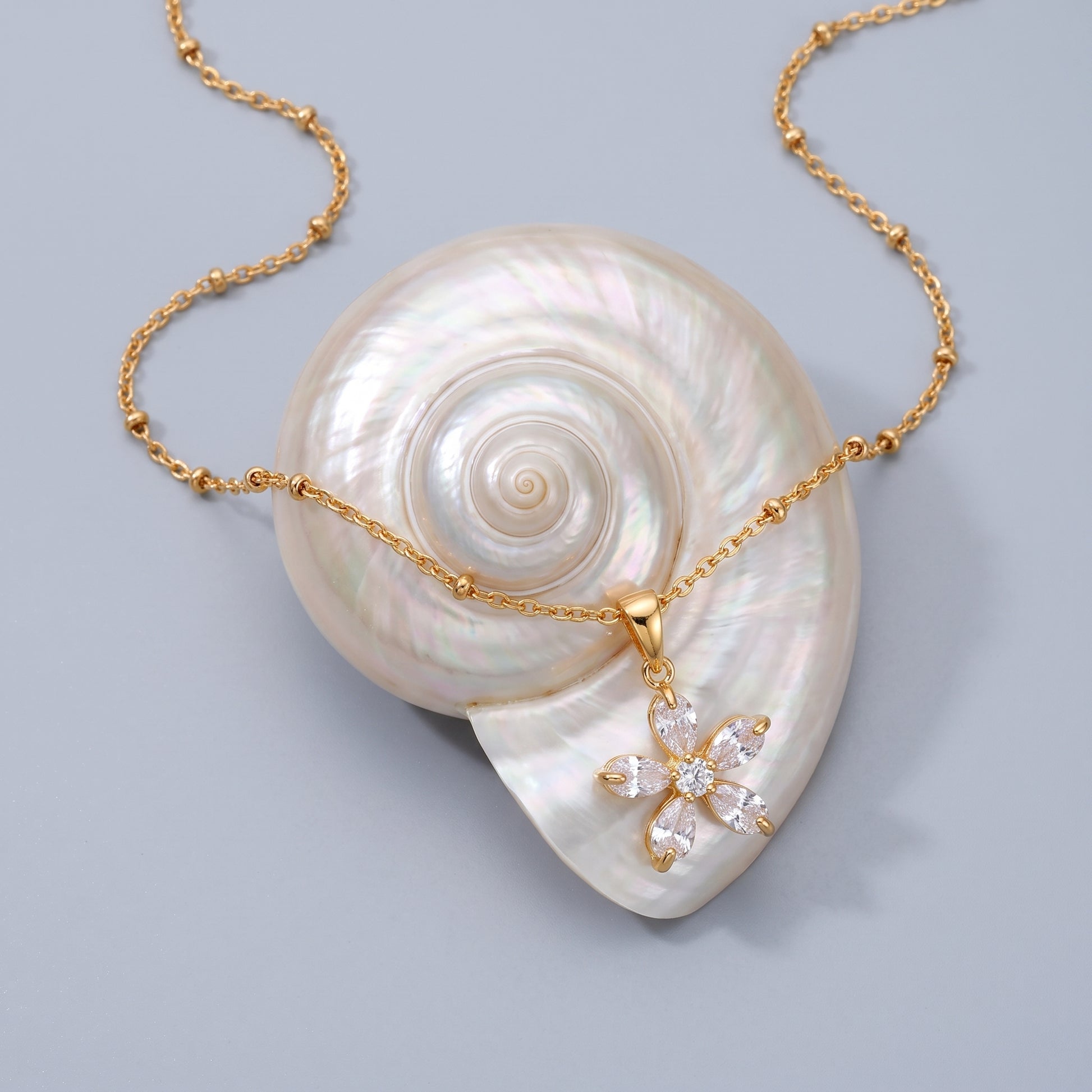 Elise Five-Petal Crystal Floral Gold Necklace - Joie d’Or