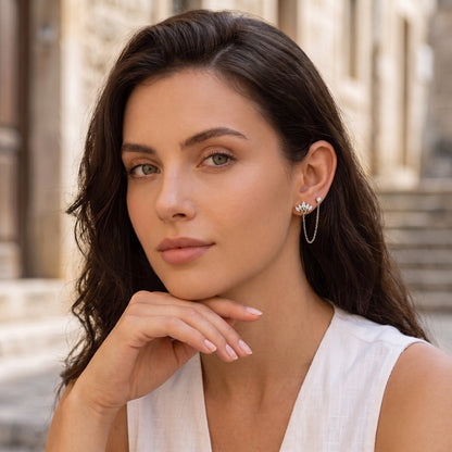 Inès Marquise Crown Double Piercing Silver Earrings - Joie d’Or