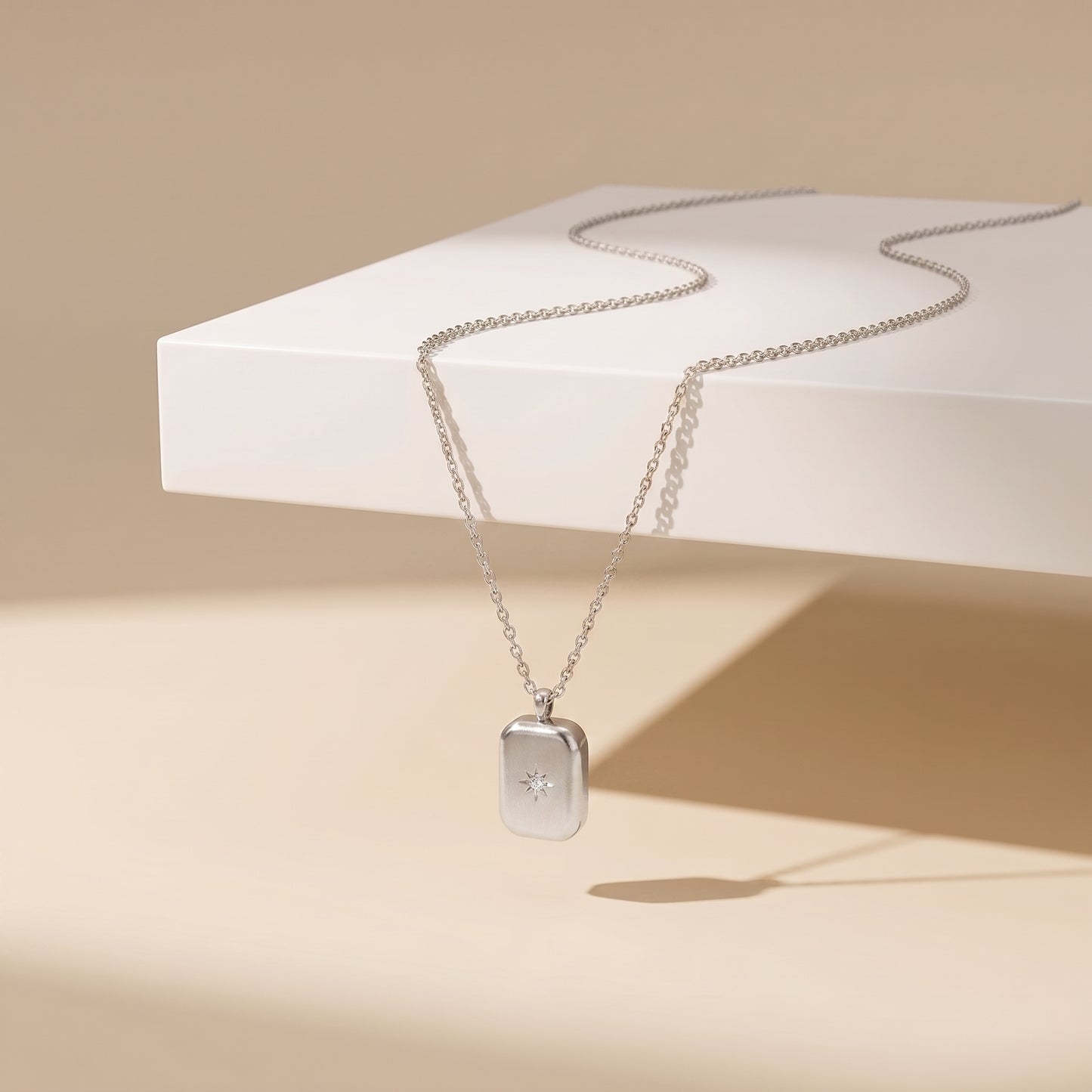 Celeste Vintage Geometric Tag Crystal Silver Necklace - Joie d’Or