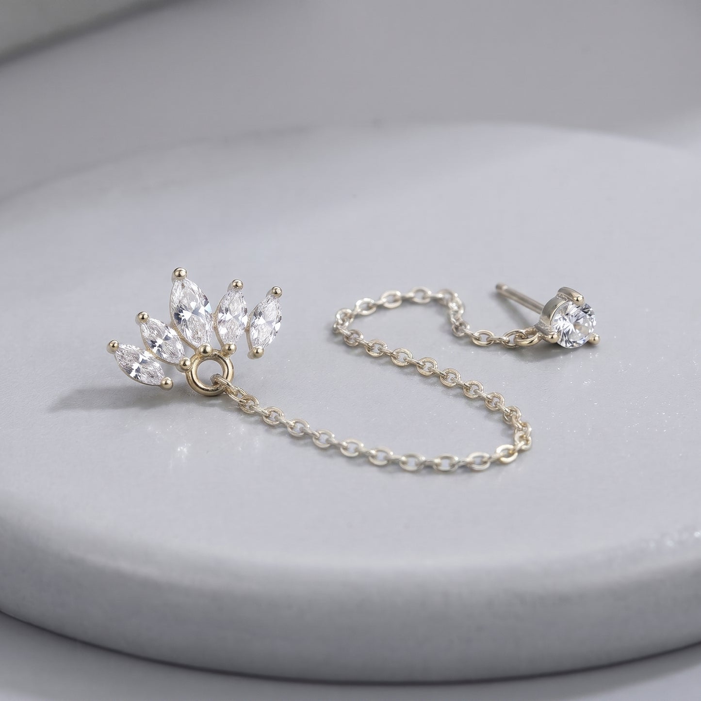 Inès Marquise Crown Double Piercing Silver Earrings - Joie d’Or