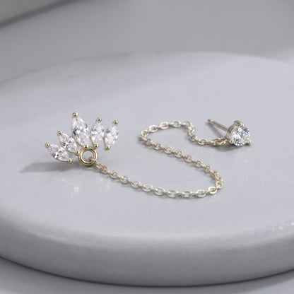 Inès Marquise Crown Double Piercing Silver Earrings - Joie d’Or