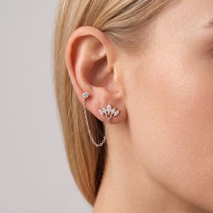 Inès Marquise Crown Double Piercing Silver Earrings - Joie d’Or