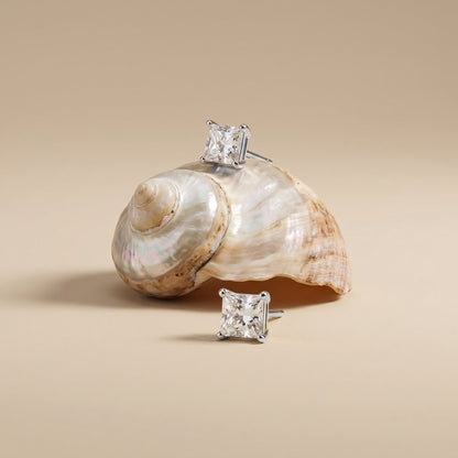 Chloe Dainty Square Zircon White Studs - Joie d’Or