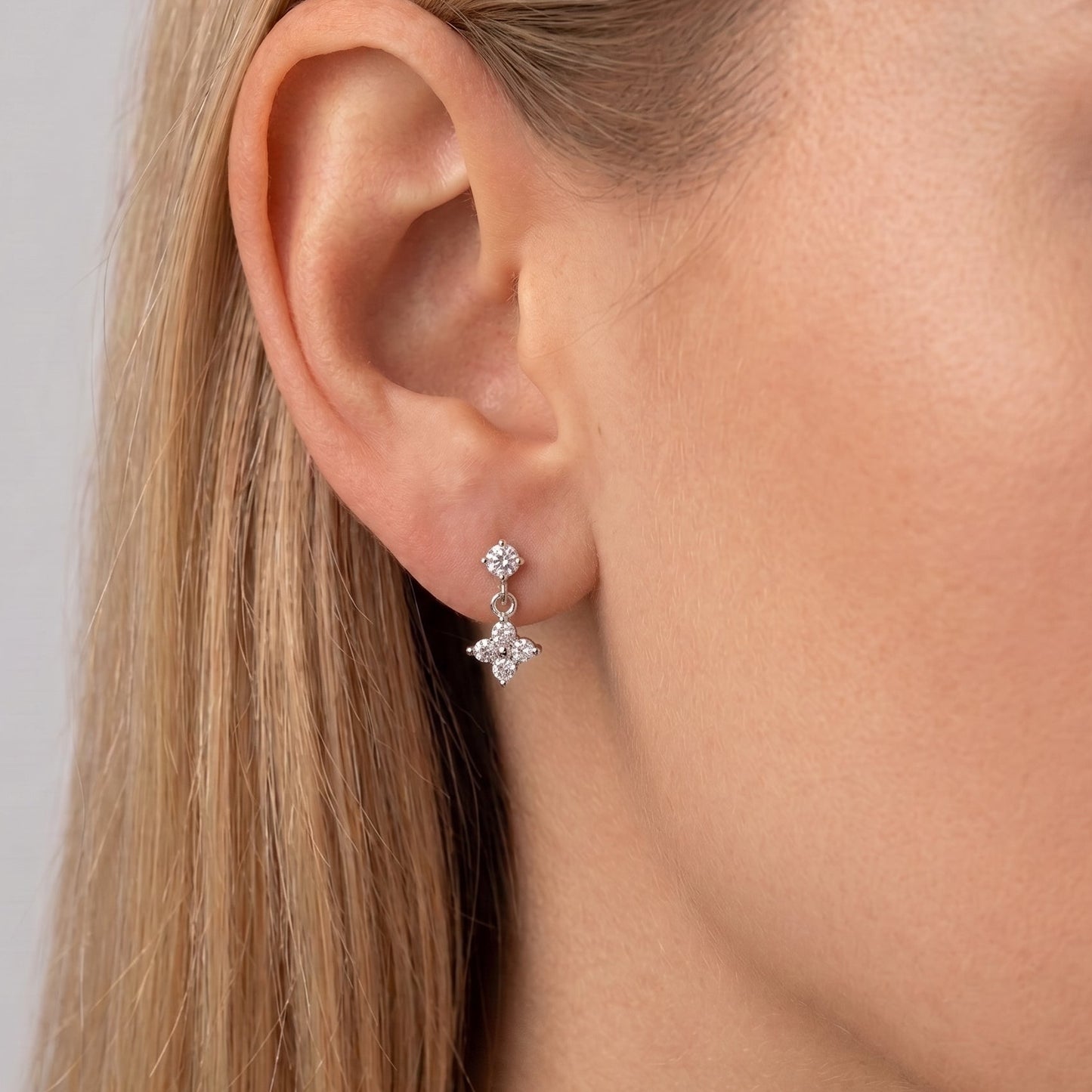 Astrid Four-Petal Crystal Drop Silver Earrings - Joie d’Or