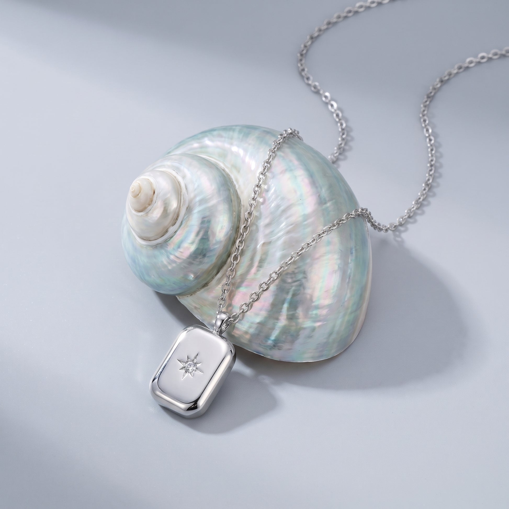 Celeste Vintage Geometric Tag Crystal Silver Necklace - Joie d’Or