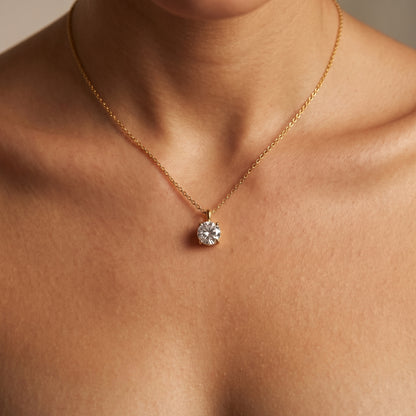 Elise Elegant Round Zircon Solitaire Necklace - Joie d’Or