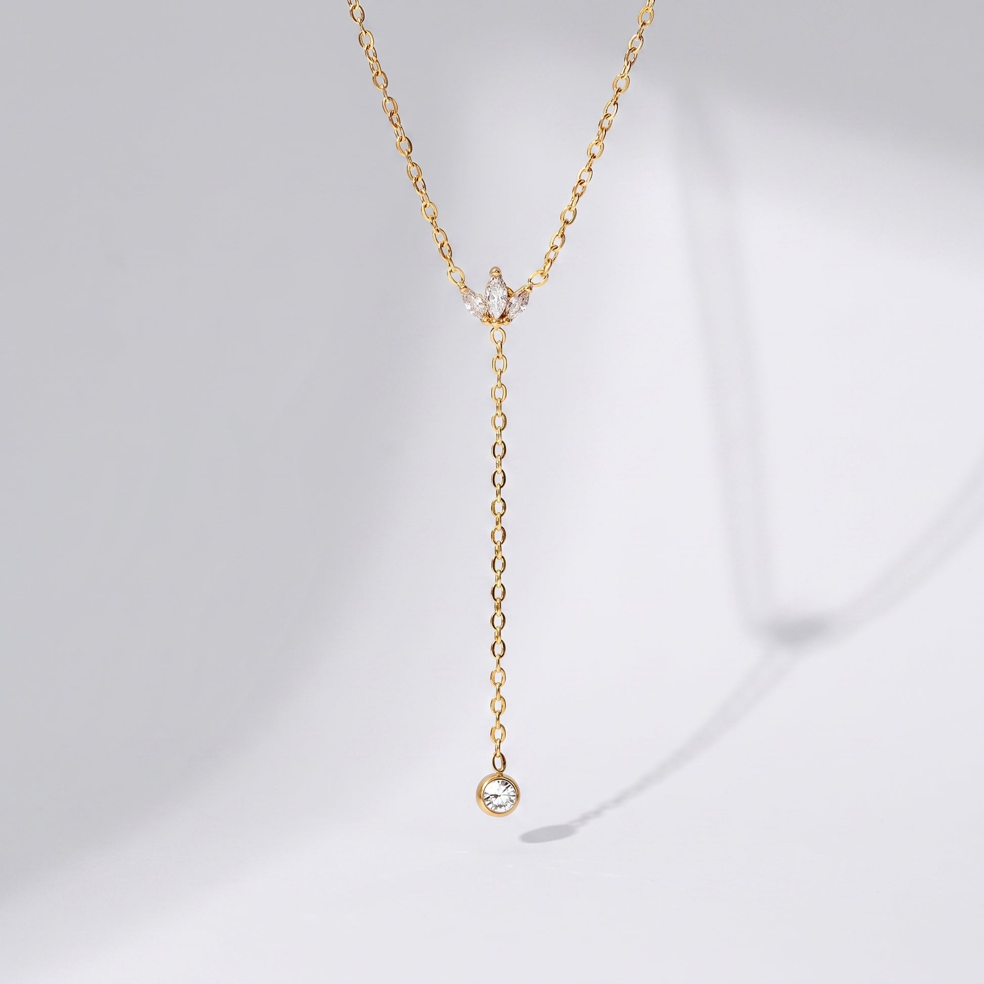 Elise Elegant Lotus Drop Gold Lariat - Joie d’Or