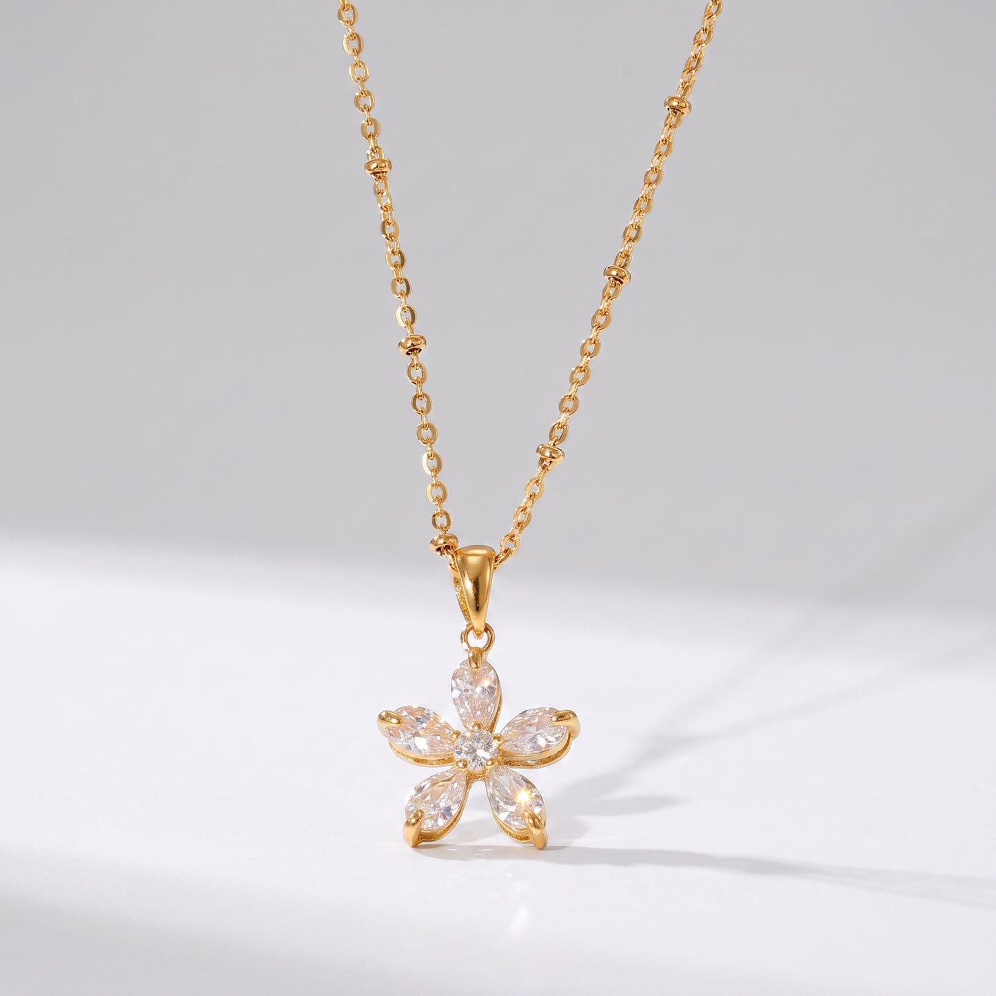 Elise Five-Petal Crystal Floral Gold Necklace - Joie d’Or