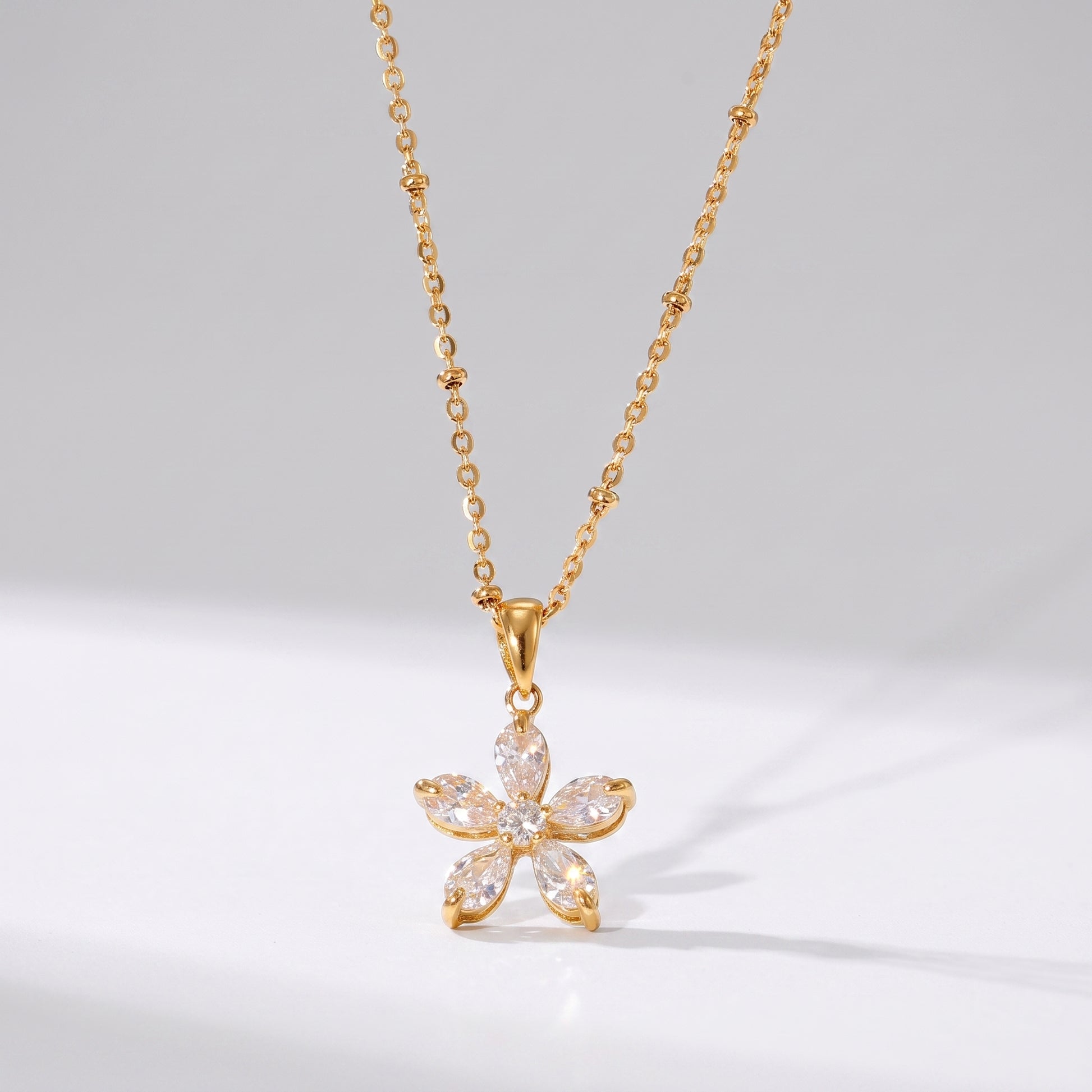 Elise Five-Petal Crystal Floral Gold Necklace - Joie d’Or