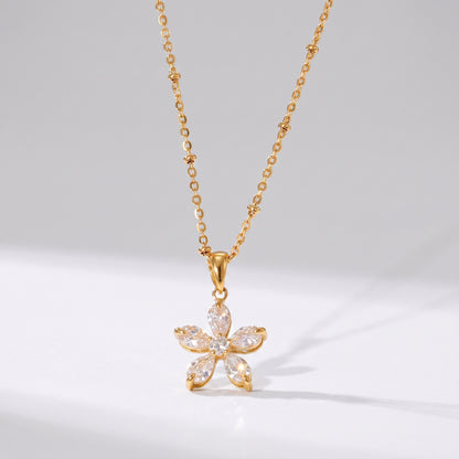 Elise Five-Petal Crystal Floral Gold Necklace - Joie d’Or