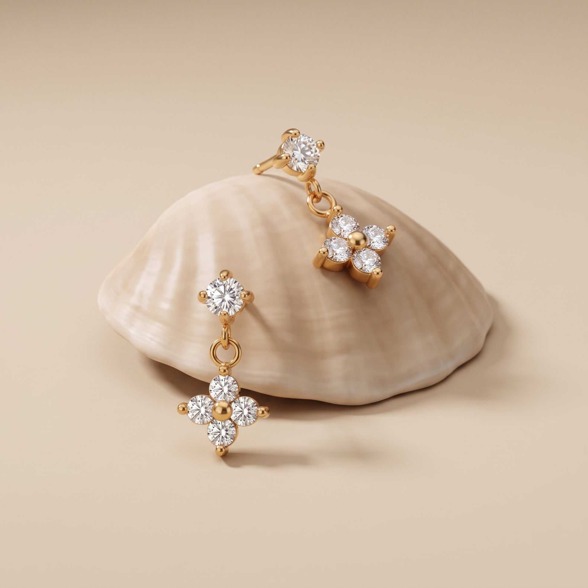 Astrid Four-Petal Crystal Drop Gold Earrings - Joie d’Or