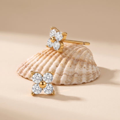 Agathe Four-Petal Crystal Flower Gold Earrings - Joie d’Or