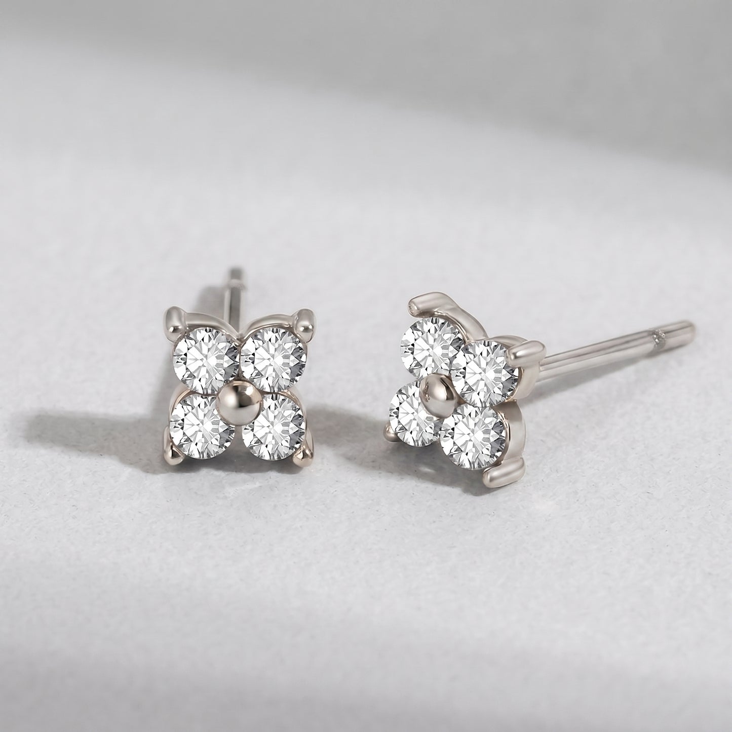 Agathe Four-Petal Crystal Flower Silver Earrings - Joie d’Or