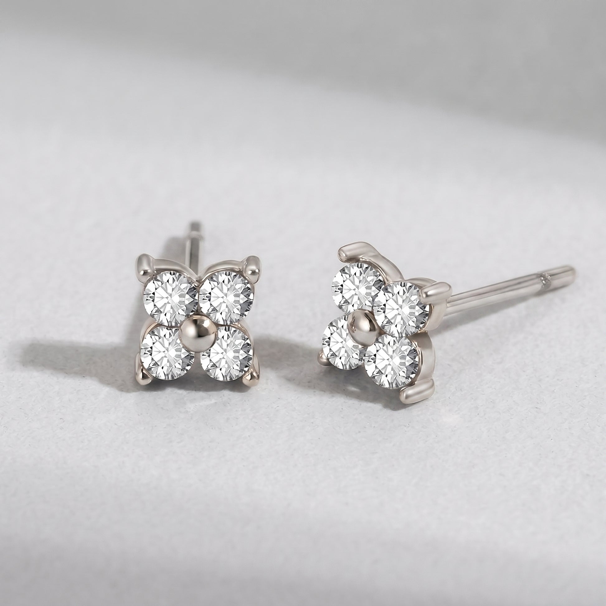 Agathe Four-Petal Crystal Flower Silver Earrings - Joie d’Or