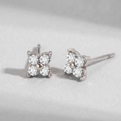 Agathe Four-Petal Crystal Flower Silver Earrings - Joie d’Or