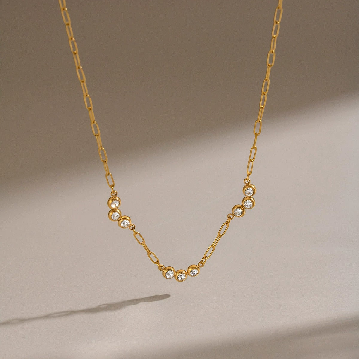 Lucienne Paperclip Crystal Gold Necklace