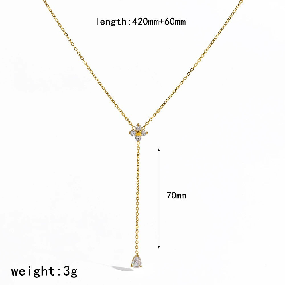 Marguerite Flower Lariat Gold Necklace