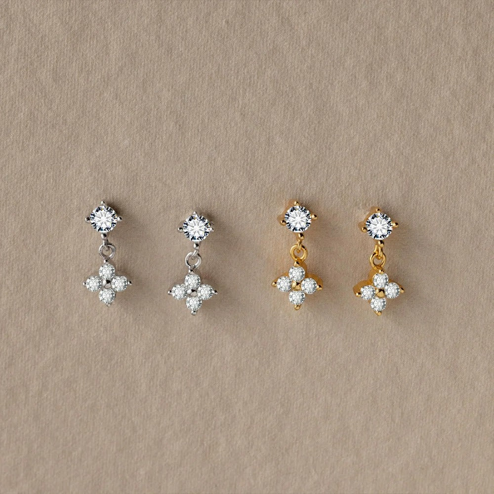 Astrid Clover Crystal Drop Gold Earrings