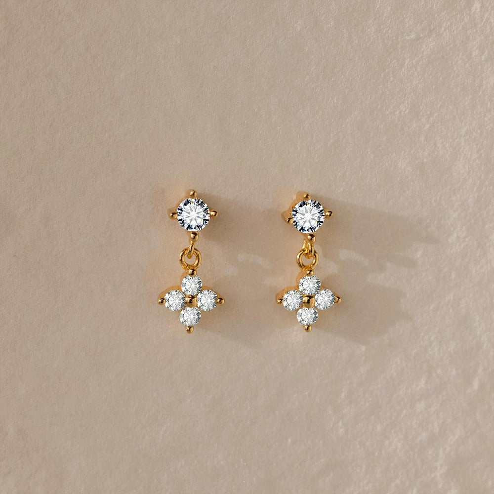 Astrid Clover Crystal Drop Gold Earrings