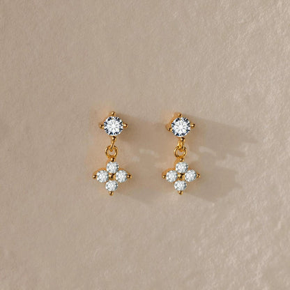 Astrid Clover Crystal Drop Gold Earrings