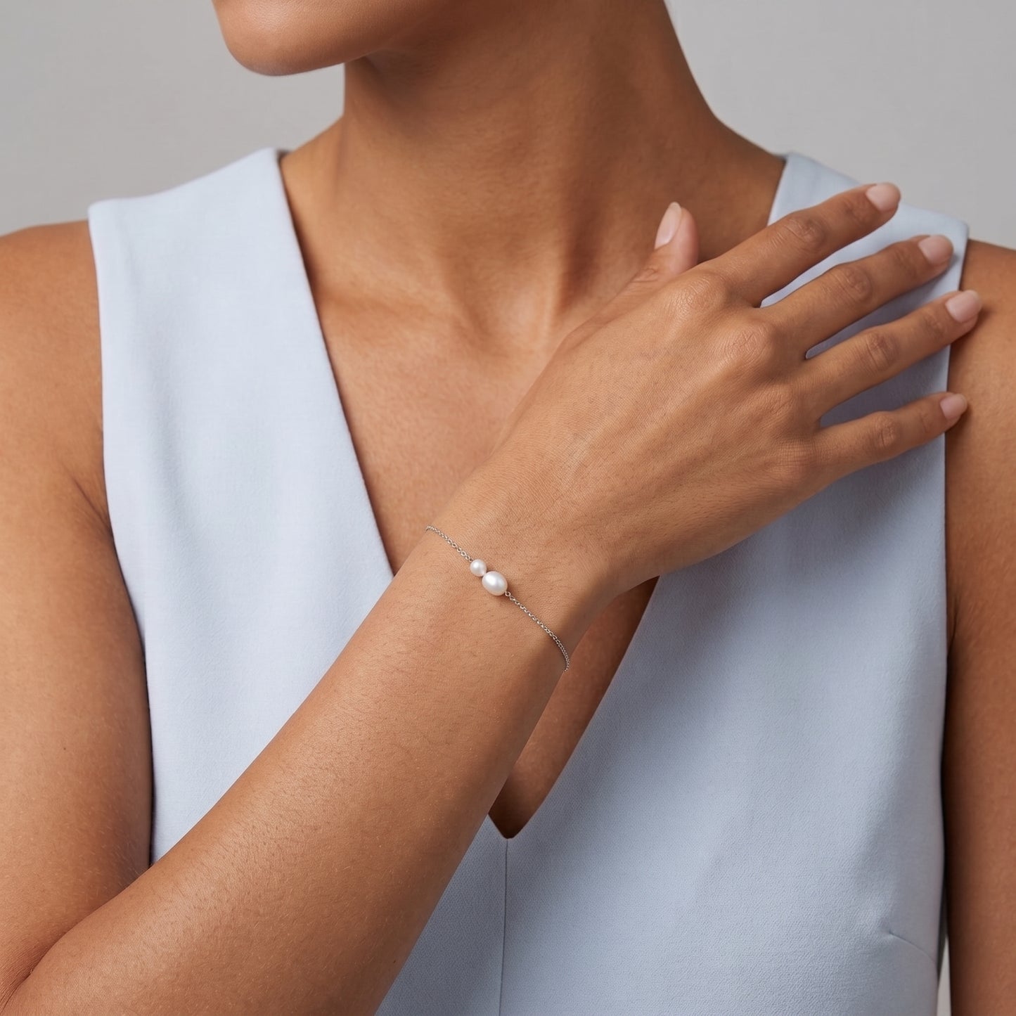 Agathe Freshwater Pearl Silver Chain Bracelet - Joie d’Or