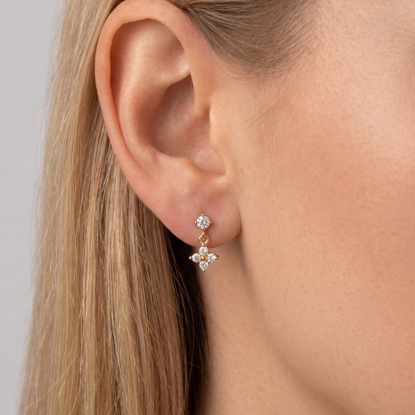 Astrid Four-Petal Crystal Drop Gold Earrings - Joie d’Or