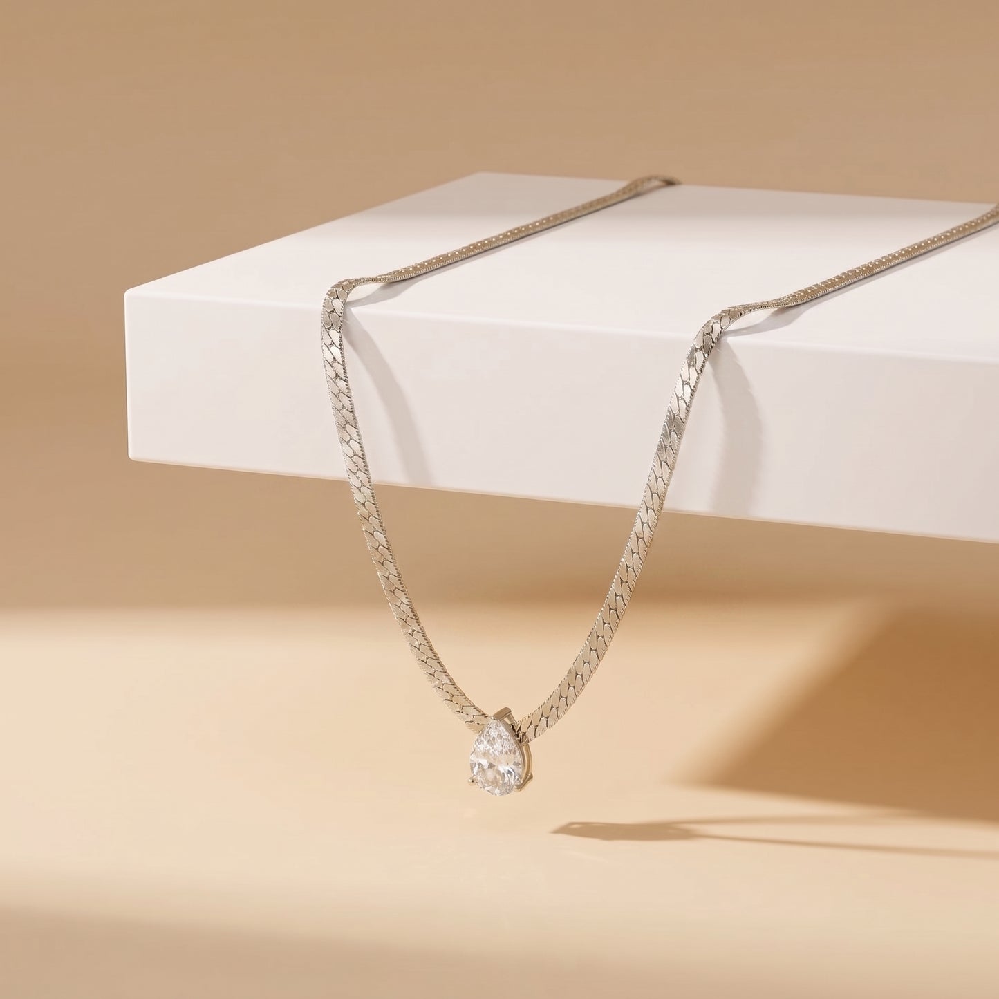 Aurelia Pear Cut Zircon Chain Silver Necklace - Joie d’Or