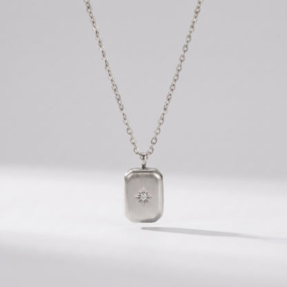 Celeste Vintage Geometric Tag Crystal Silver Necklace - Joie d’Or