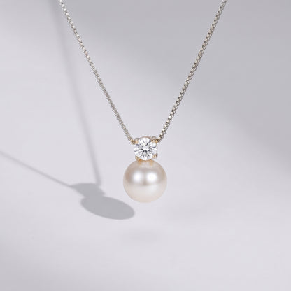 Arianne Pearl Crystal Solitaire Silver Necklace - Joie d’Or