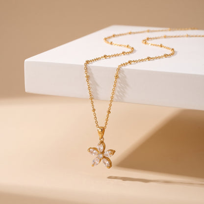 Elise Five-Petal Crystal Floral Gold Necklace - Joie d’Or