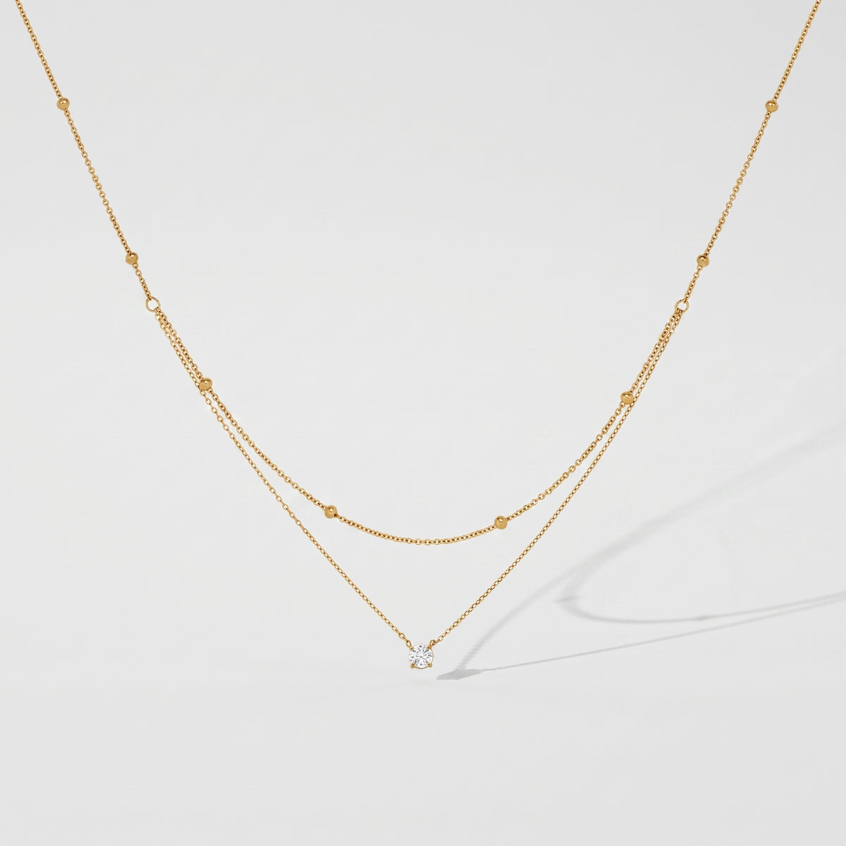 Amélie Double Layer Solitaire Gold Necklace - Joie d’Or