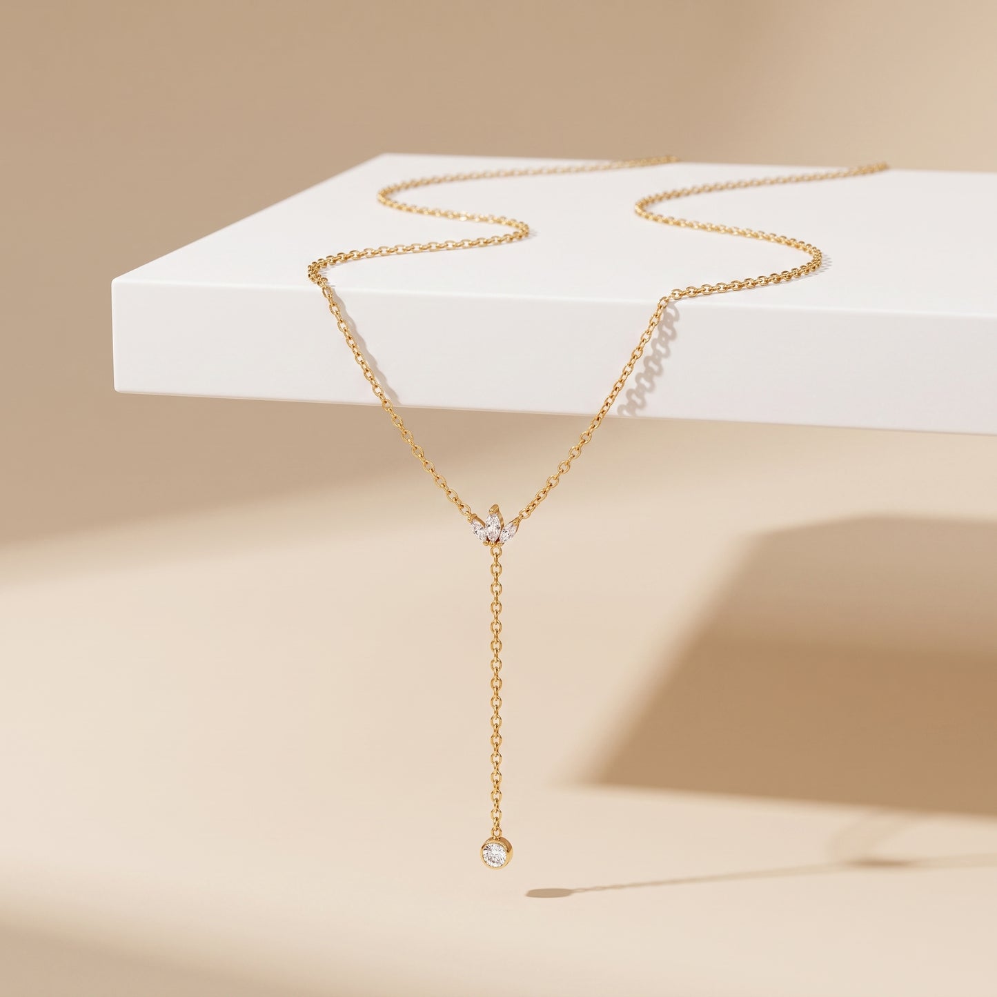 Elise Elegant Lotus Drop Gold Lariat - Joie d’Or