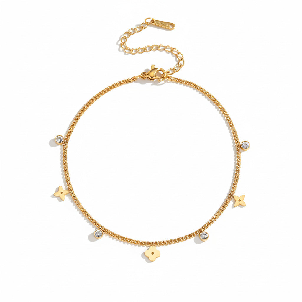 Camille Gold Clover Charm Anklet