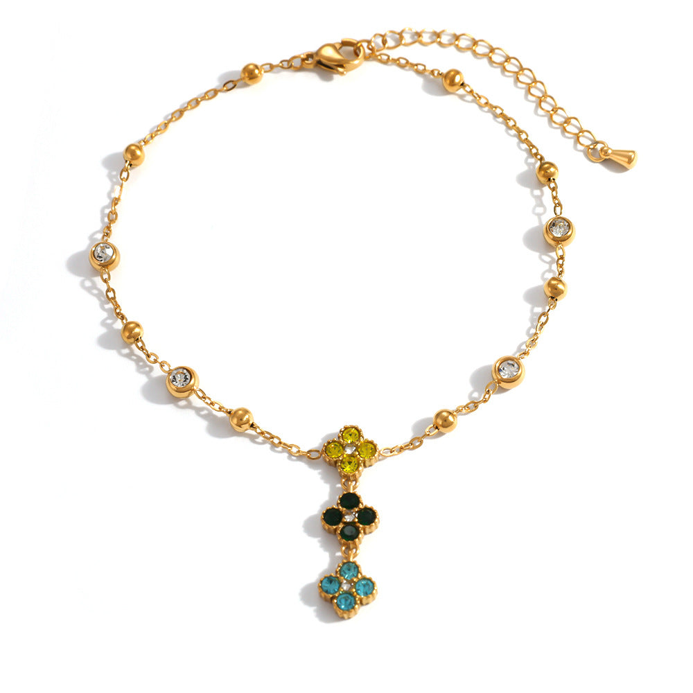 Giulia Crystal Clover Charm Anklet