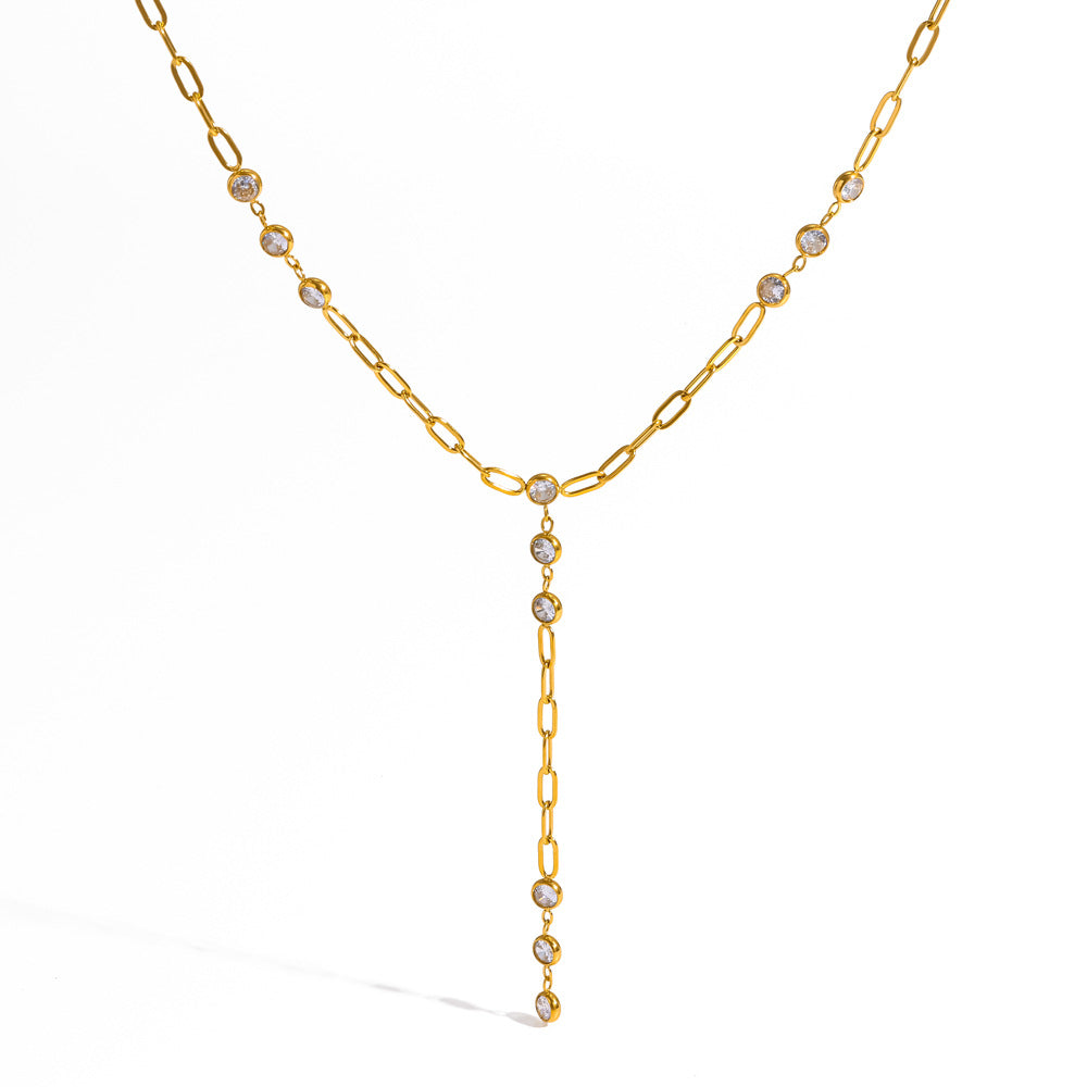 Rosalba Paperclip Lariat Gold Necklace